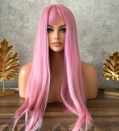 1.kalite gerçek saçtan farksız pembe pink perçemli peruk
