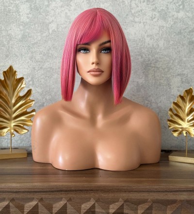 Bob model pembe pink düz perçemli peruk