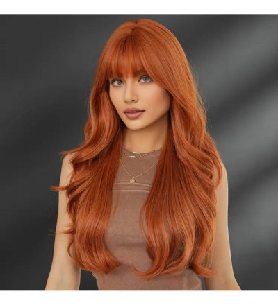 Gerçek saç dokusunda bakır perçemli dalgalı peruk