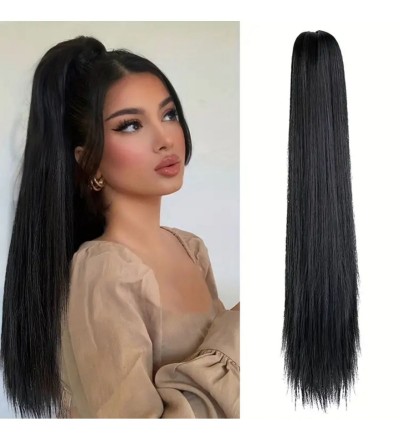 Gerçek saç dokusunda siyah tokalı at kuyruğu Gerçek saç dokusunda siyah tokalı at kuyruğu