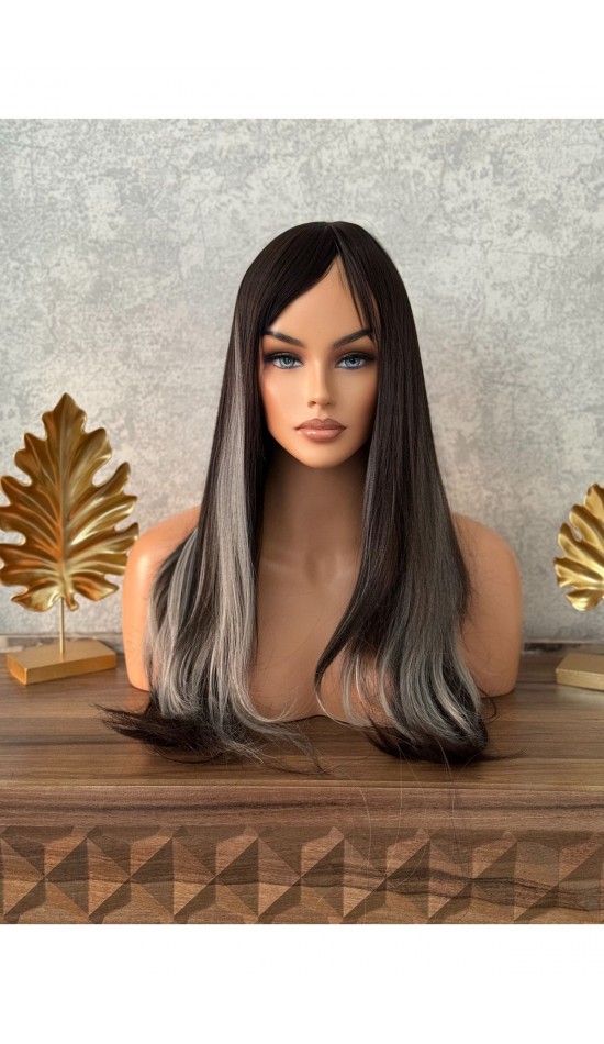 Gri siyah ışıltılı düz uzun yeni seri perçemli peruk Gri siyah ışıltılı düz uzun yeni seri perçemli peruk