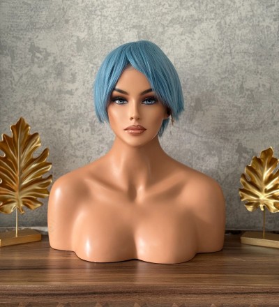 Kısa mavi gerçek saça en yakın dokuda peruk Kısa mavi gerçek saça en yakın dokuda peruk