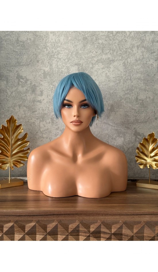 Kısa mavi gerçek saça en yakın dokuda peruk Kısa mavi gerçek saça en yakın dokuda peruk