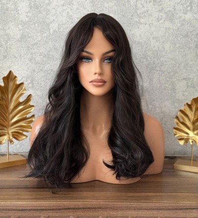 Koyu kahve dalgalı perçemli mat yapıda peruk