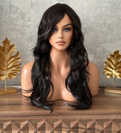 Koyu kestane dalgalı perçemli peruk