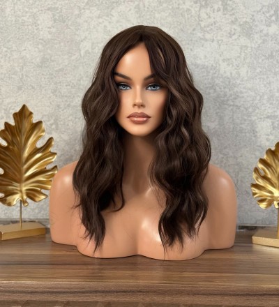 Kumral yoğun dalgalı 1.kalite new seri perçemli peruk