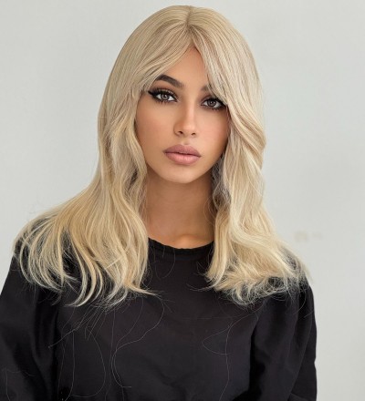 Luxury dalgalı soğuk sarı perçemli peruk