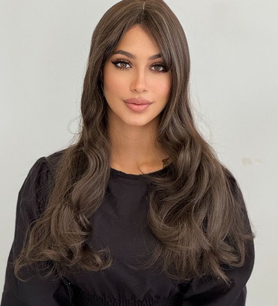 Luxury düz perçemli kumral peruk