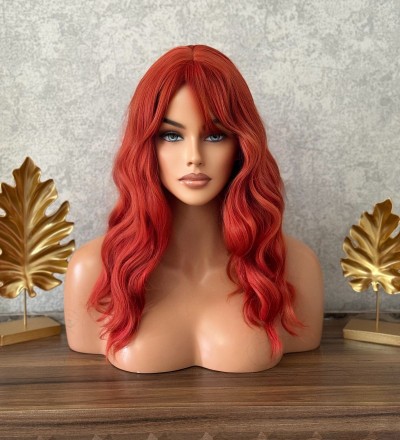 Luxury koyu bakır perçemli kendinden dalgalı mat yapıda peruk Luxury koyu bakır perçemli kendinden dalgalı mat yapıda peruk