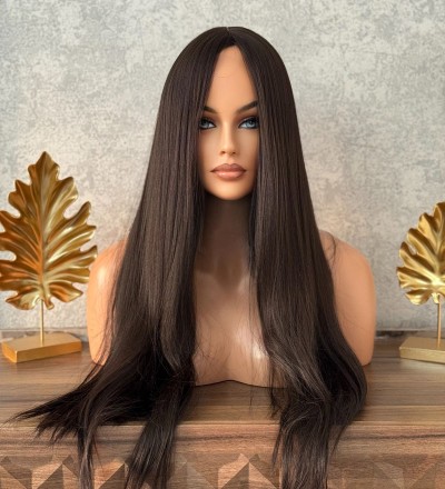 Luxury new seri perçemsiz kestane tonu uzun düz peruk