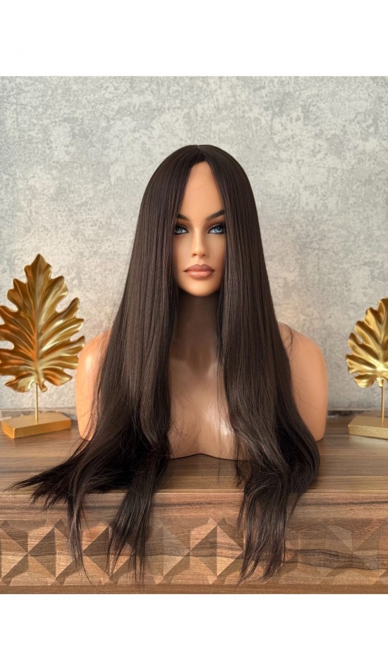 Luxury new seri perçemsiz kestane tonu uzun düz peruk Luxury new seri perçemsiz kestane tonu uzun düz peruk