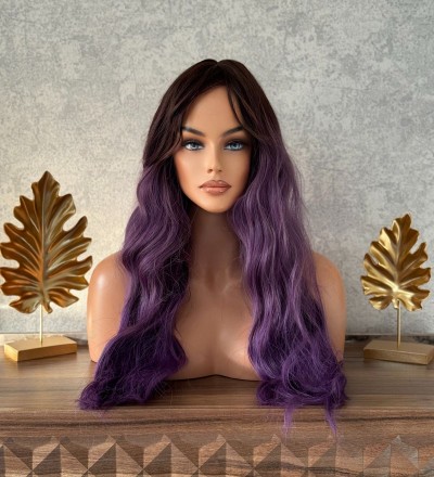 Luxury ombreli mor dalgalı kahküllü peruk
