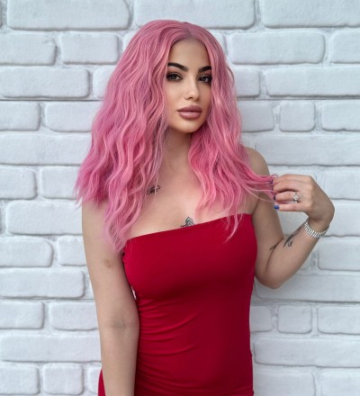 Luxury Özel Pembe Tül Peruk Kıvırıcık