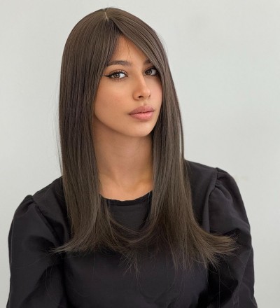 Luxury perçemli düz kumral 1. Kalite peruk