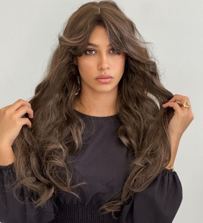 Luxury perçemli kumral dalgalı peruk