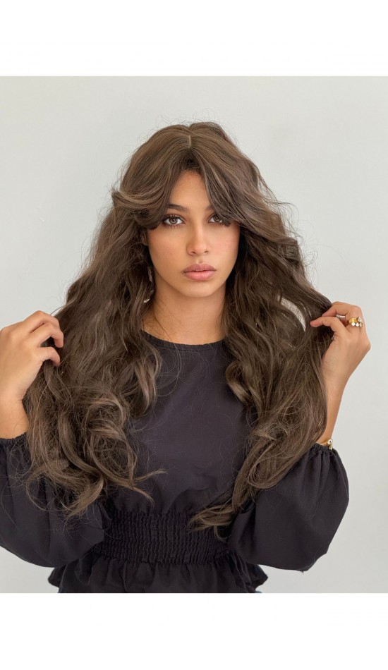 Luxury perçemli kumral dalgalı peruk