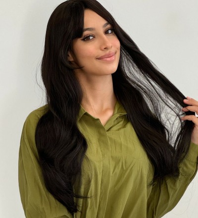 Luxury siyah dalgalı uzun peruk