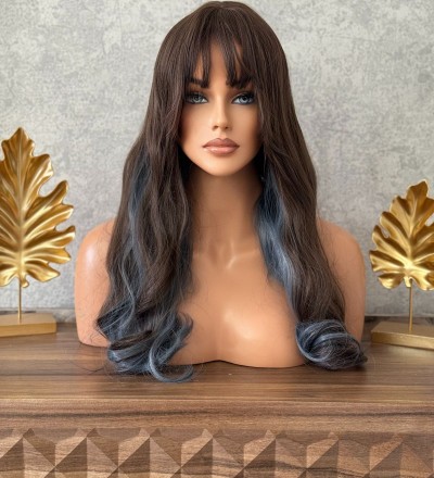 Luxury yeni sezon koyu kahve aralarında mavi ışıltılı peruk Luxury yeni sezon koyu kahve aralarında mavi ışıltılı peruk