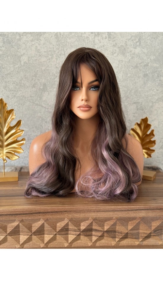Luxury yeni sezon kumral aralarda leylak ışıltılı peruk Luxury yeni sezon kumral aralarda leylak ışıltılı peruk