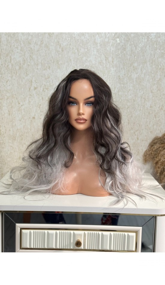 Luxury yeni sezon siyah gri perçemsiz peruk Luxury yeni sezon siyah gri perçemsiz peruk