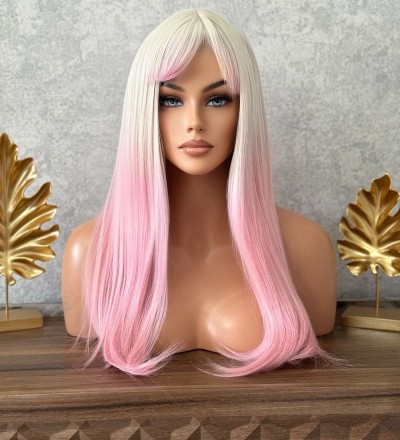 Luxury yeni sezon soğuk sarı pembe düz peruk Luxury yeni sezon soğuk sarı pembe düz peruk