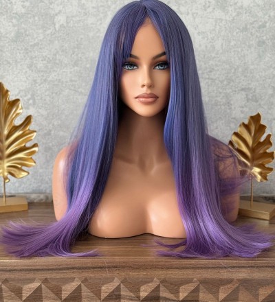 Ombreli mor lila düz perçemli peruk