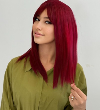 Özel luxury kızıl düz perçemli peruk