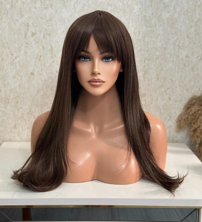 Perçemli açık kahve düz peruk Perçemli açık kahve düz peruk