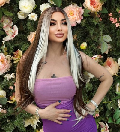 perçemsiz çift renkli ombreli peruk Bej Kahve perçemsiz çift renkli ombreli peruk Bej Kahve