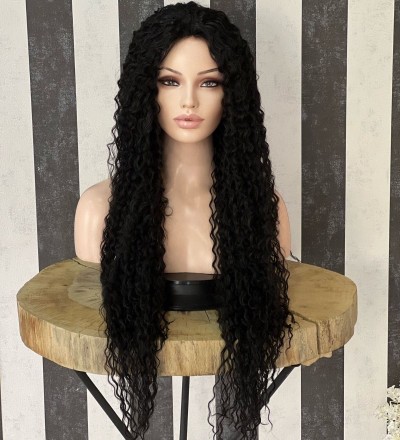 Siyah afro dalga tül peruk Siyah afro dalga tül peruk