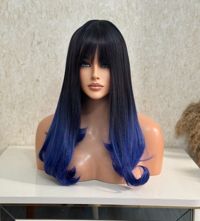 Siyah mavi ombreli perçemli peruk Siyah mavi ombreli perçemli peruk