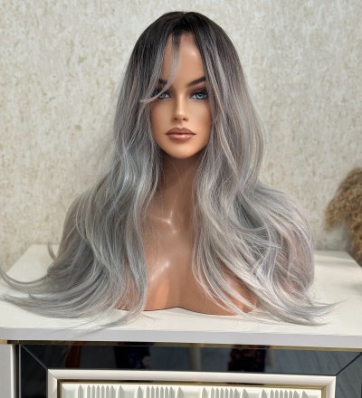 Yeni sezon dalgalı siyah gri peruk