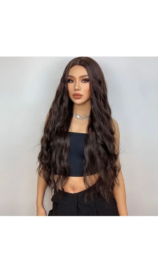 Yeni sezon gerçek saç dokusunda kahve dalgalı perçemsiz peruk Yeni sezon gerçek saç dokusunda kahve dalgalı perçemsiz peruk