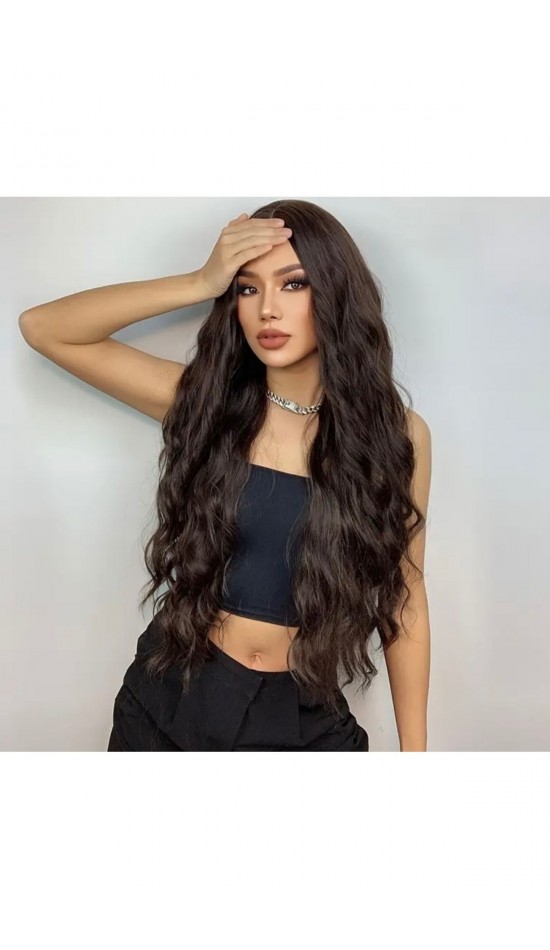 Yeni sezon gerçek saç dokusunda kahve dalgalı perçemsiz peruk Yeni sezon gerçek saç dokusunda kahve dalgalı perçemsiz peruk