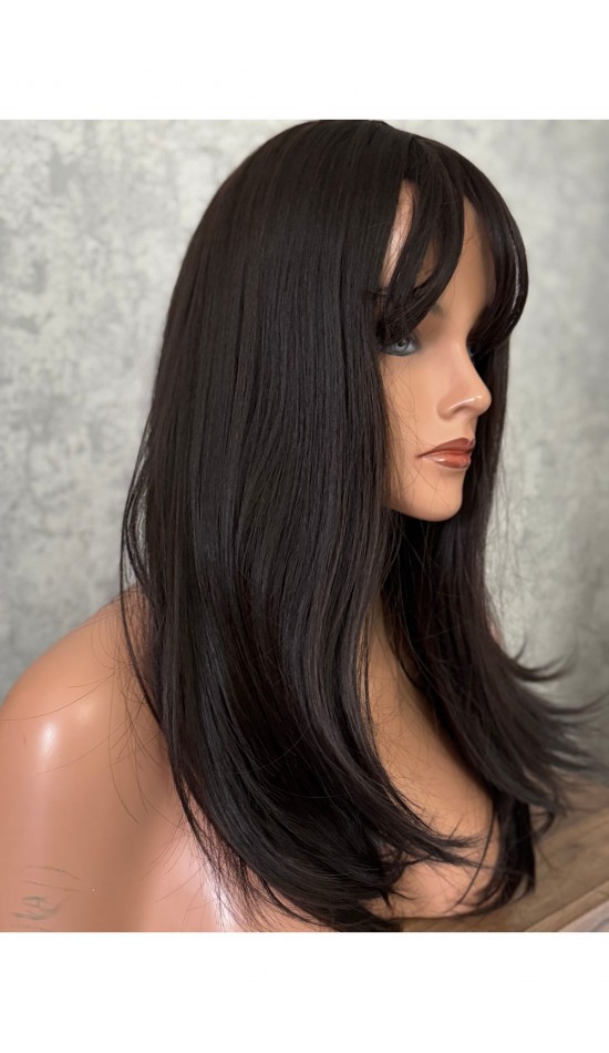 Yeni sezon gerçek saç dokusunda koyu kahve perçemli peruk Yeni sezon gerçek saç dokusunda koyu kahve perçemli peruk