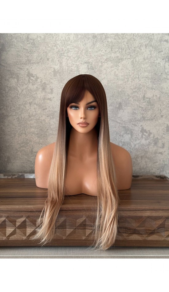 Yeni sezon gerçek saç dokusunda ombreli uzun peruk Yeni sezon gerçek saç dokusunda ombreli uzun peruk