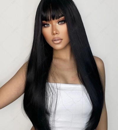 Yeni sezon gerçek saç dokusunda siyah perçemli peruk