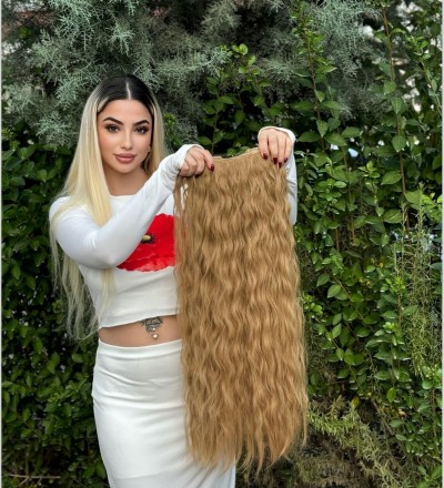 Yeni sezon karamel tonu yoğun dalgalı yarım ay iki yan çıtçıt