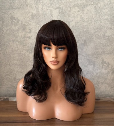 Yeni sezon koyu kahve dalgalı perçemli ortaboy peruk