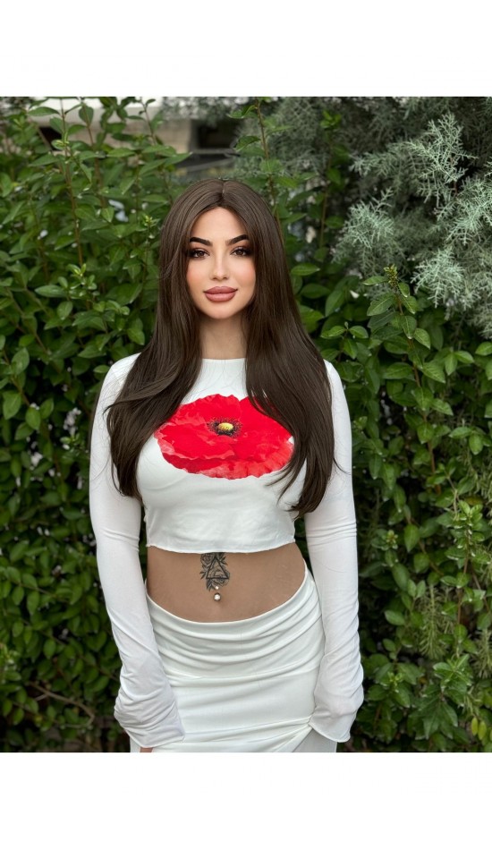 Yeni sezon kumral perçemli düz gerçek saç dokusunda peruk Yeni sezon kumral perçemli düz gerçek saç dokusunda peruk