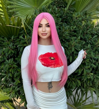Yeni sezon pembe perçemsiz düz peruk pink Yeni sezon pembe perçemsiz düz peruk pink
