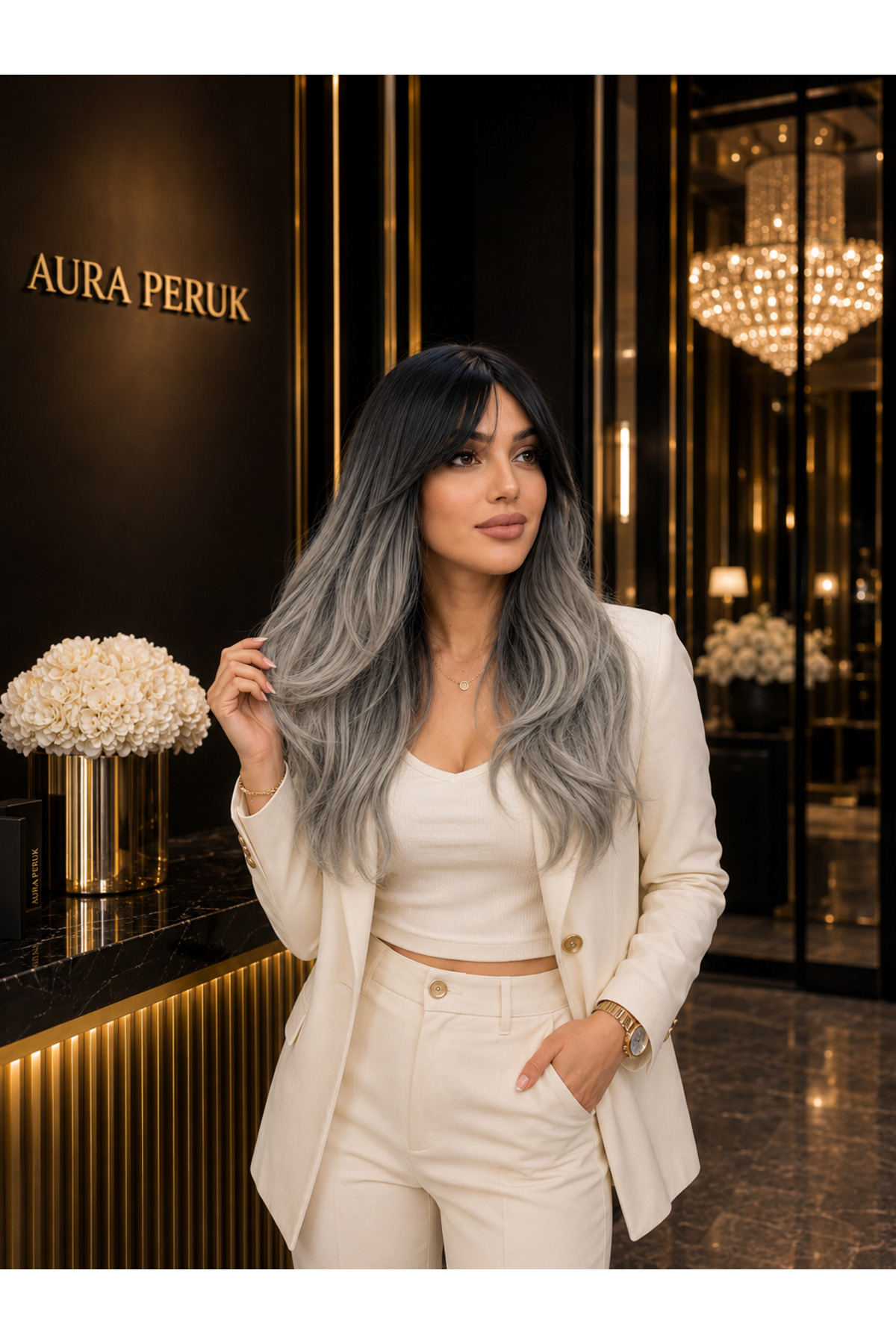 Siyah gri ombreli perçemli orta boy premium Vip modelimiz