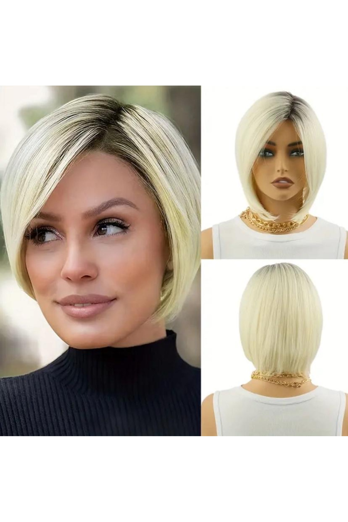 Platin ombreli kısa bob kesim perçemli düz modelimiz