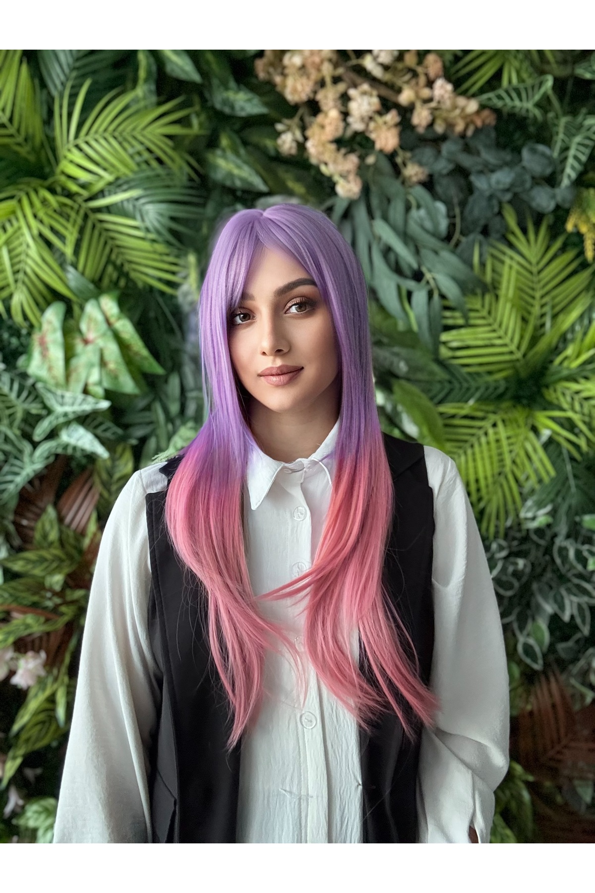 Lila ve pembe ombreli şahane düz modelimiz